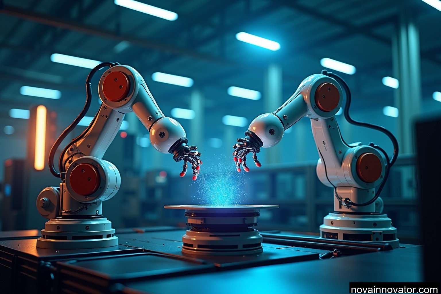 Futuristic automated warehouse with robotic systems